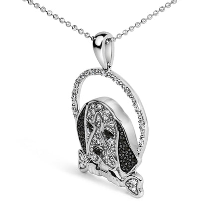 .925 Sterling Silver 1/4 Cttw White and Black Diamond Beagle Dog and Bone Pendant Necklace (I-J Color, I2-I3 Clarity) - 18" Inches by Bids.com