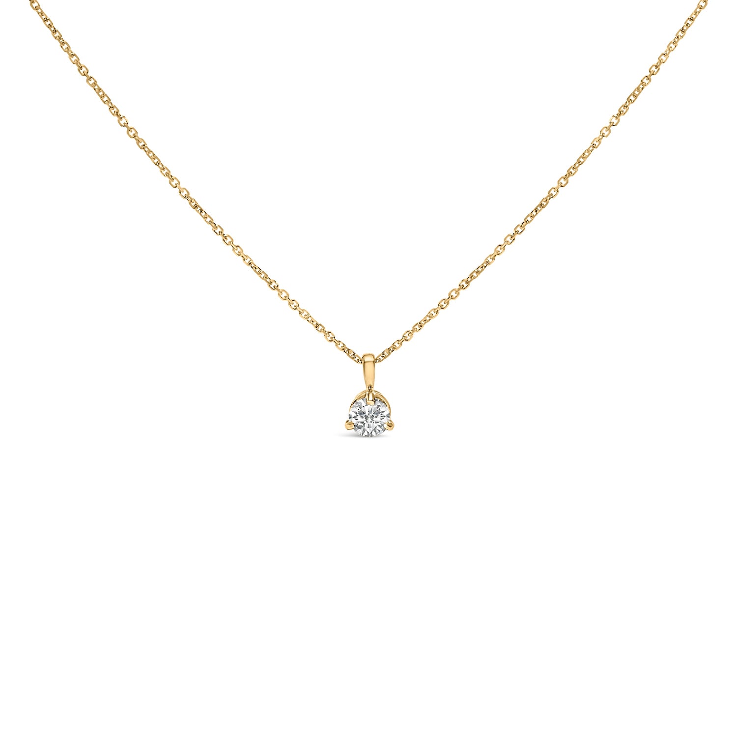 14K Yellow Gold 3/8 Cttw 3 Prong Martini Set Round Diamond Solitaire Pendant Necklace (G-H Color, SI2-I1 Clarity) - 18" Inches by Bids.com