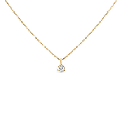 14K Yellow Gold 3/8 Cttw 3 Prong Martini Set Round Diamond Solitaire Pendant Necklace (G-H Color, SI2-I1 Clarity) - 18" Inches by Bids.com
