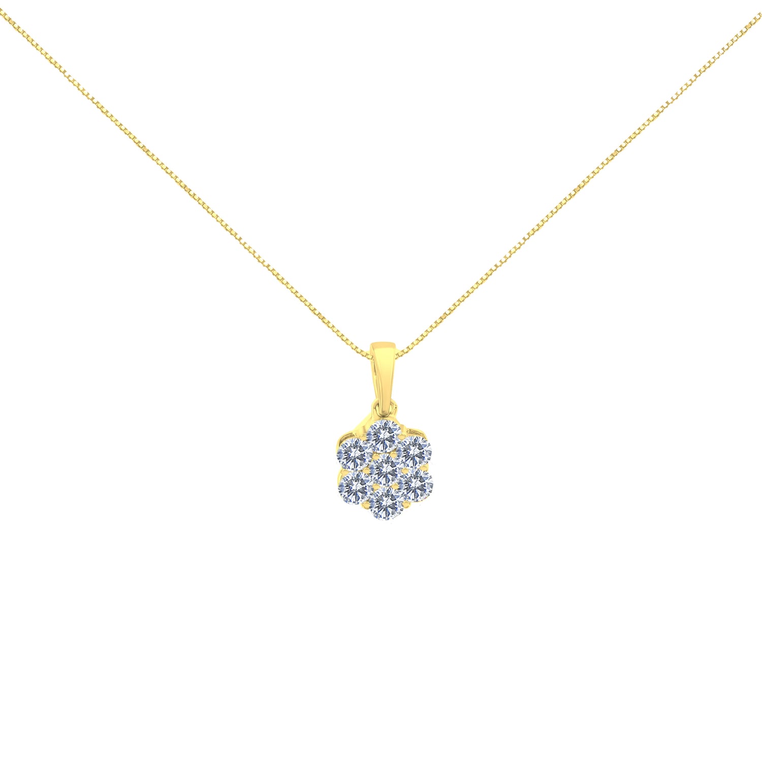 14K Yellow Gold 1.00 Cttw Brilliant Round-Cut Diamond 7 Stone Floral Cluster 18" Pendant Necklace (H-I Color, SI2-I1 Clarity) by Bids.com