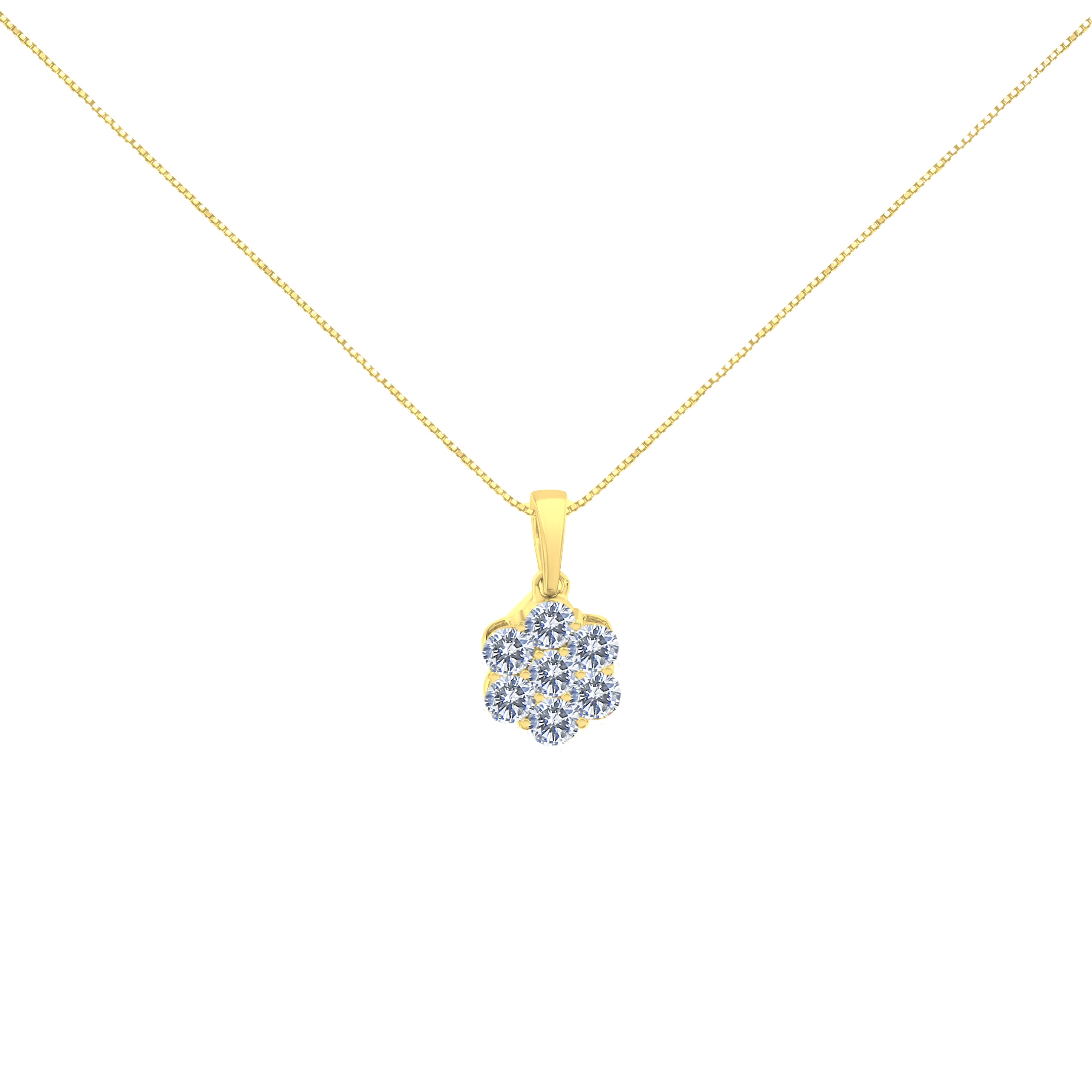 14K Yellow Gold 1.00 Cttw Brilliant Round-Cut Diamond 7 Stone Floral Cluster 18" Pendant Necklace (H-I Color, SI2-I1 Clarity) by Bids.com