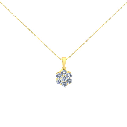14K Yellow Gold 1.00 Cttw Brilliant Round-Cut Diamond 7 Stone Floral Cluster 18" Pendant Necklace (H-I Color, SI2-I1 Clarity) by Bids.com