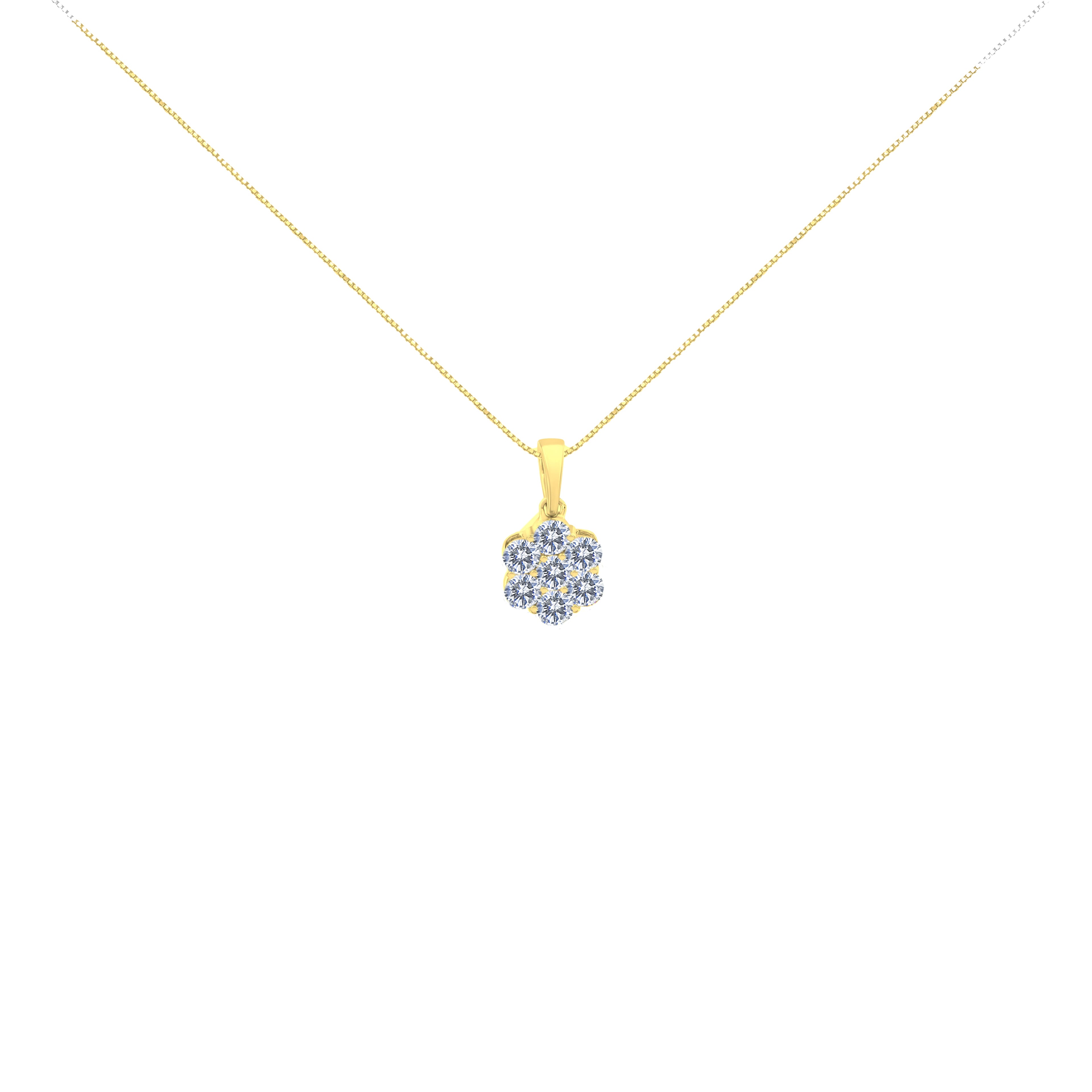 14K Yellow Gold 1.00 Cttw Brilliant Round-Cut Diamond 7 Stone Floral Cluster 18" Pendant Necklace (H-I Color, SI2-I1 Clarity) by Bids.com