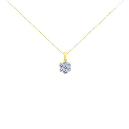 14K Yellow Gold 1.00 Cttw Brilliant Round-Cut Diamond 7 Stone Floral Cluster 18" Pendant Necklace (H-I Color, SI2-I1 Clarity) by Bids.com
