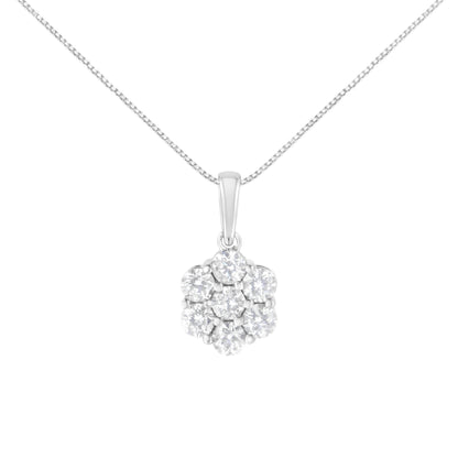 14K White Gold 2.00 Cttw Brilliant Round-Cut Diamond 7 Stone Flower Cluster 18" Pendant Necklace (H-I Color, SI2-I1 Clarity) by Bids.com