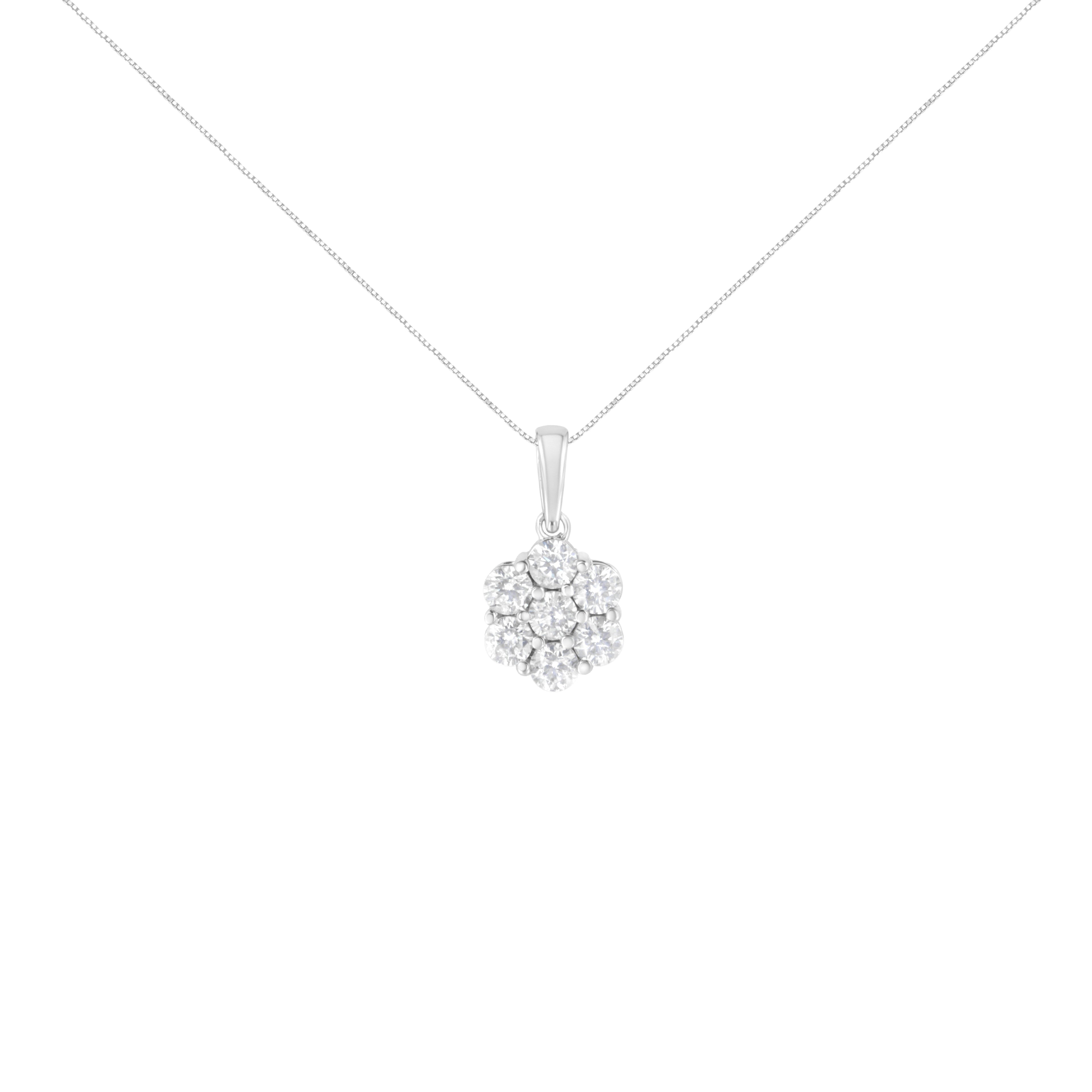 14K White Gold 2.00 Cttw Brilliant Round-Cut Diamond 7 Stone Flower Cluster 18" Pendant Necklace (H-I Color, SI2-I1 Clarity) by Bids.com
