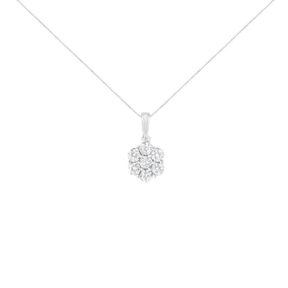 14K White Gold 2.00 Cttw Brilliant Round-Cut Diamond 7 Stone Flower Cluster 18" Pendant Necklace (H-I Color, SI2-I1 Clarity) by Bids.com