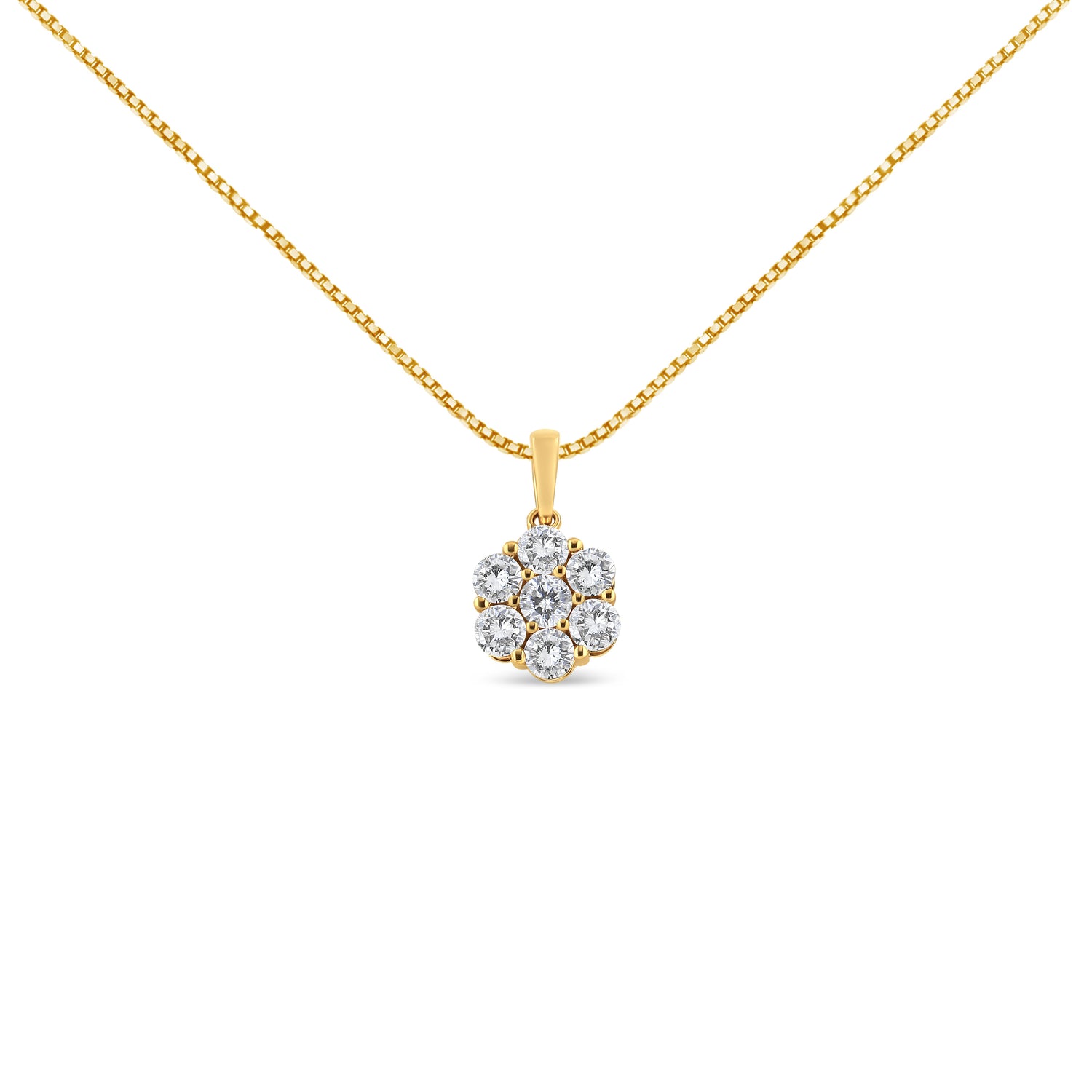 14K Yellow Gold 2.00 Cttw Brilliant Round-Cut Diamond 7 Stone Flower Cluster 18" Pendant Necklace (H-I Color, SI2-I1 Clarity) by Bids.com