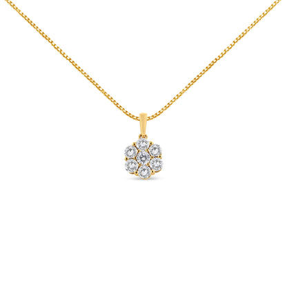 14K Yellow Gold 2.00 Cttw Brilliant Round-Cut Diamond 7 Stone Flower Cluster 18" Pendant Necklace (H-I Color, SI2-I1 Clarity) by Bids.com