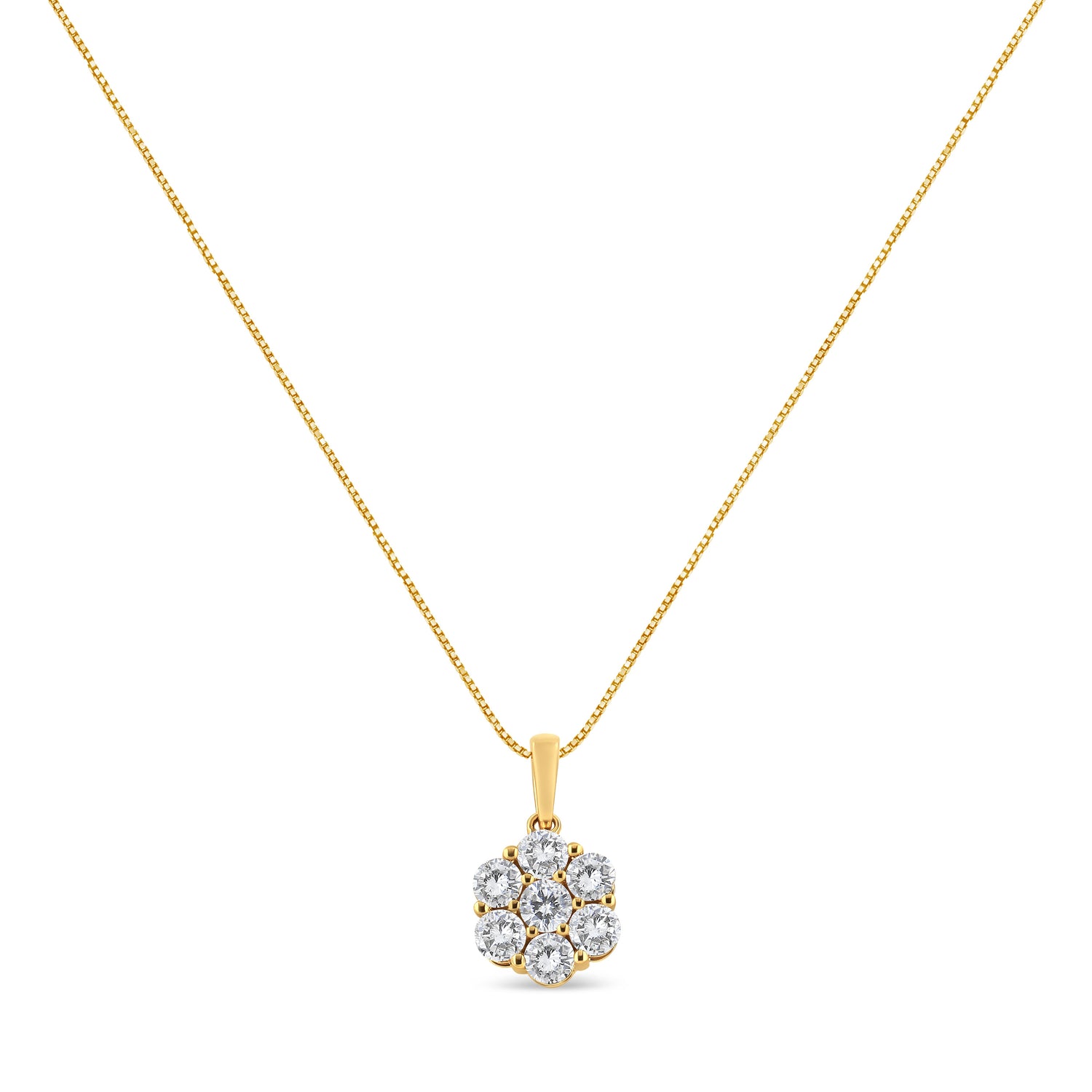 14K Yellow Gold 2.00 Cttw Brilliant Round-Cut Diamond 7 Stone Flower Cluster 18" Pendant Necklace (H-I Color, SI2-I1 Clarity) by Bids.com
