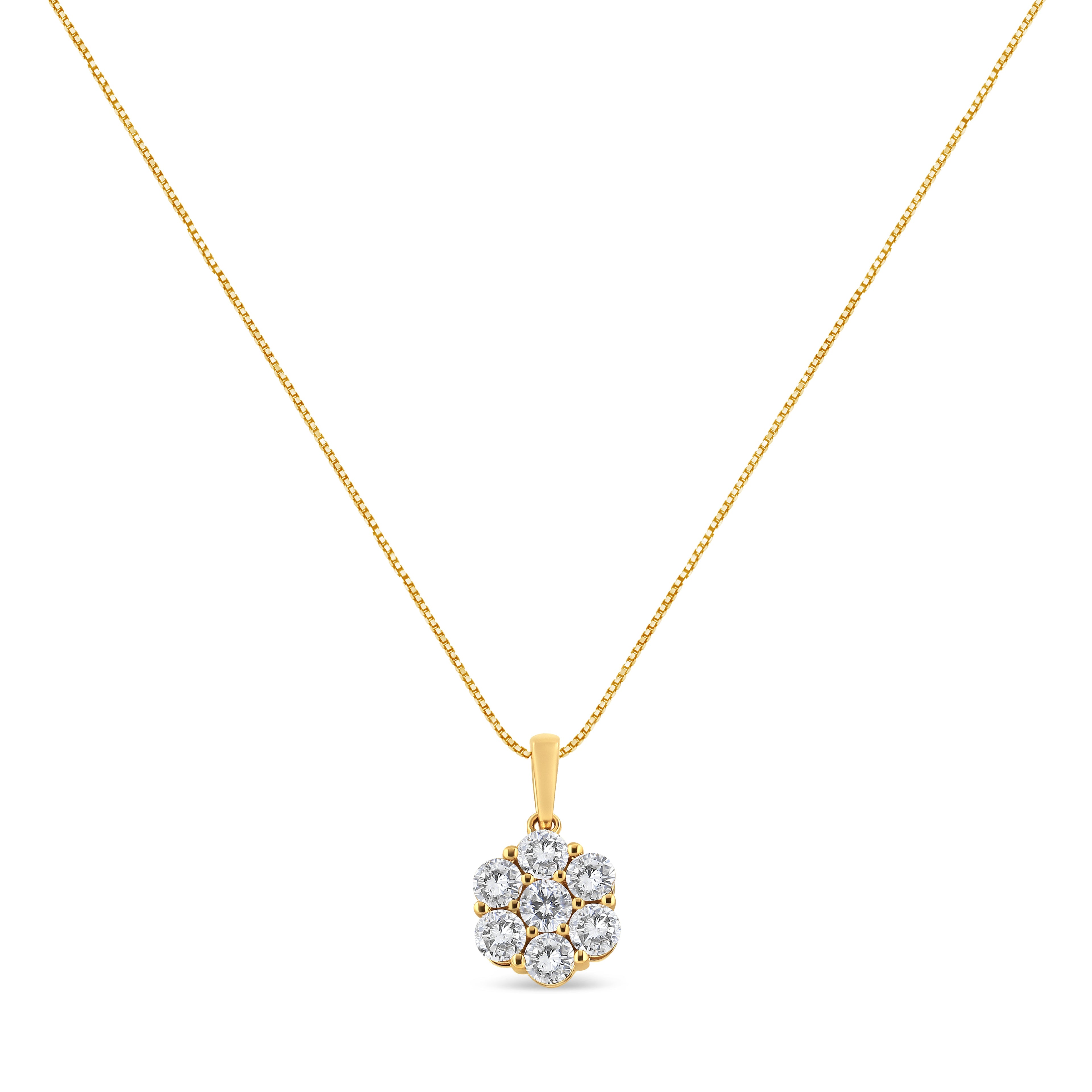 14K Yellow Gold 2.00 Cttw Brilliant Round-Cut Diamond 7 Stone Flower Cluster 18" Pendant Necklace (H-I Color, SI2-I1 Clarity) by Bids.com