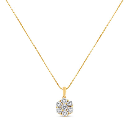 14K Yellow Gold 2.00 Cttw Brilliant Round-Cut Diamond 7 Stone Flower Cluster 18" Pendant Necklace (H-I Color, SI2-I1 Clarity) by Bids.com