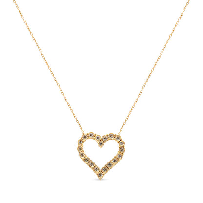 10K Yellow Gold Flashed .925 Sterling Silver 1/2 Cttw Champagne Diamond Miracle Plate Heart Pendant Necklace (K-L Color, I1-I2 Clarity) - 18" by Bids.com