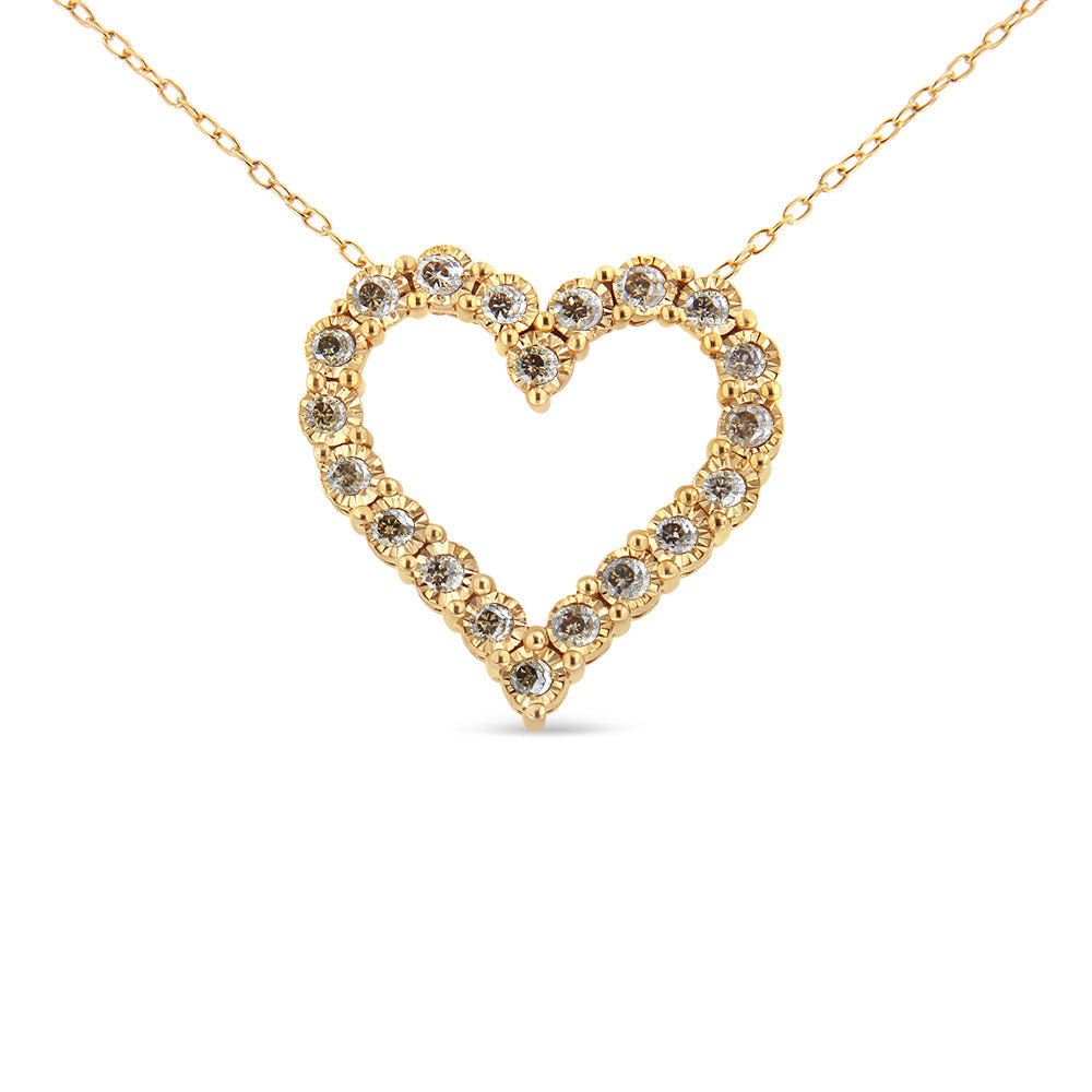 10K Yellow Gold Flashed .925 Sterling Silver 1/2 Cttw Champagne Diamond Miracle Plate Heart Pendant Necklace (K-L Color, I1-I2 Clarity) - 18" by Bids.com