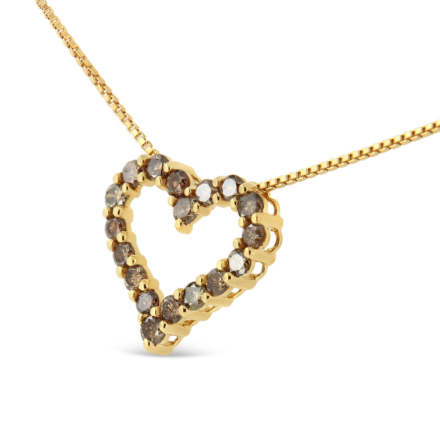 14K Yellow Gold Plated .925 Sterling Silver 1.0 Cttw Champagne Diamond Heart Pendant Necklace (K-L Color, I1-I2 Clarity) - 18" by Bids.com