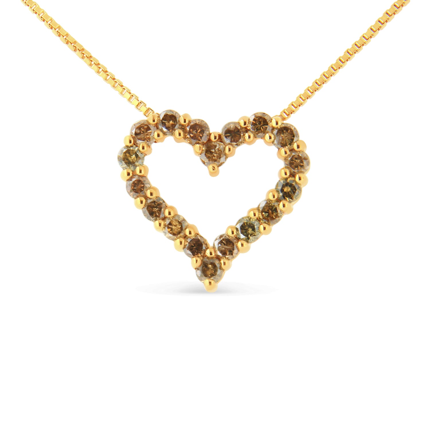 14K Yellow Gold Plated .925 Sterling Silver 1.0 Cttw Champagne Diamond Heart Pendant Necklace (K-L Color, I1-I2 Clarity) - 18" by Bids.com