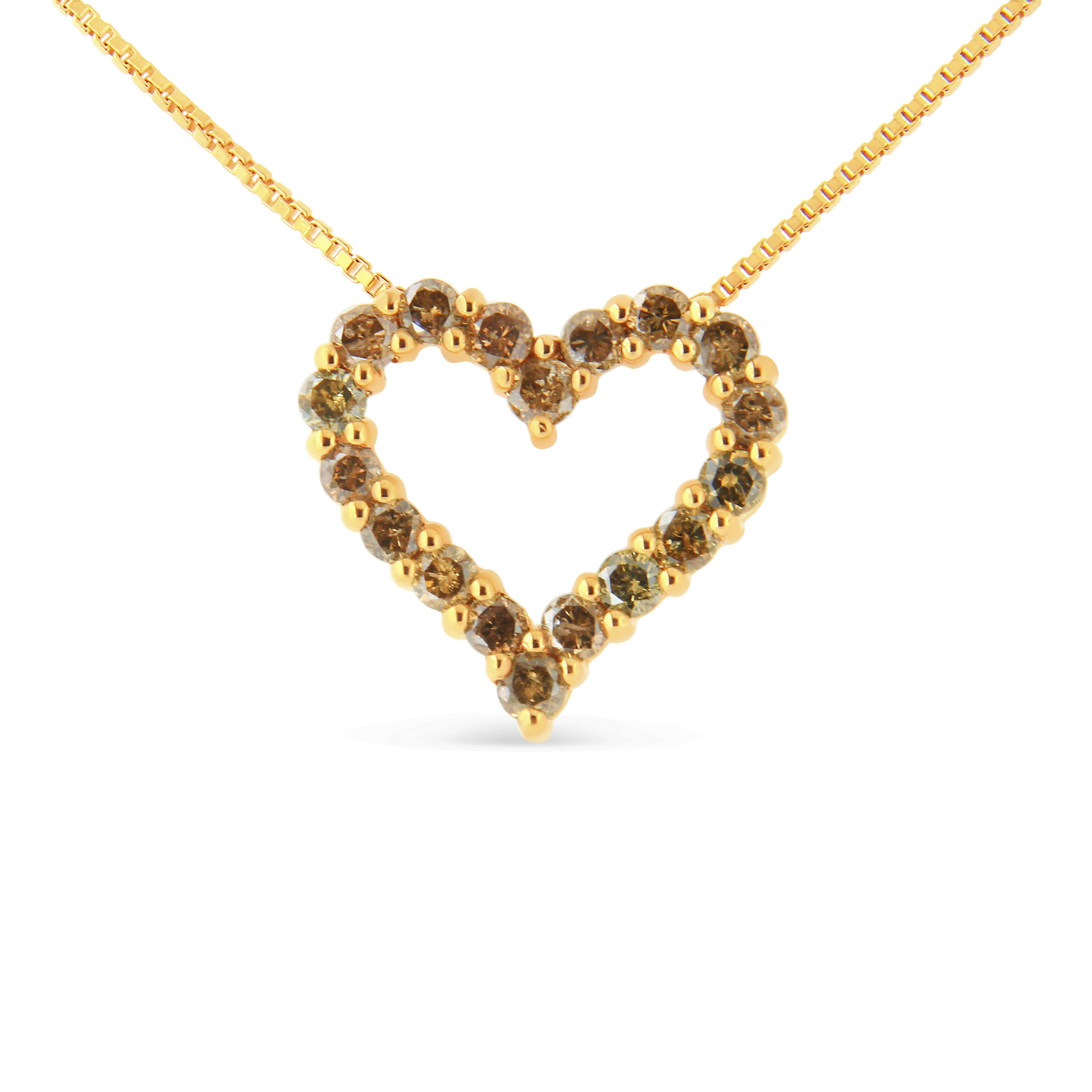 14K Yellow Gold Plated .925 Sterling Silver 1.0 Cttw Champagne Diamond Heart Pendant Necklace (K-L Color, I1-I2 Clarity) - 18" by Bids.com