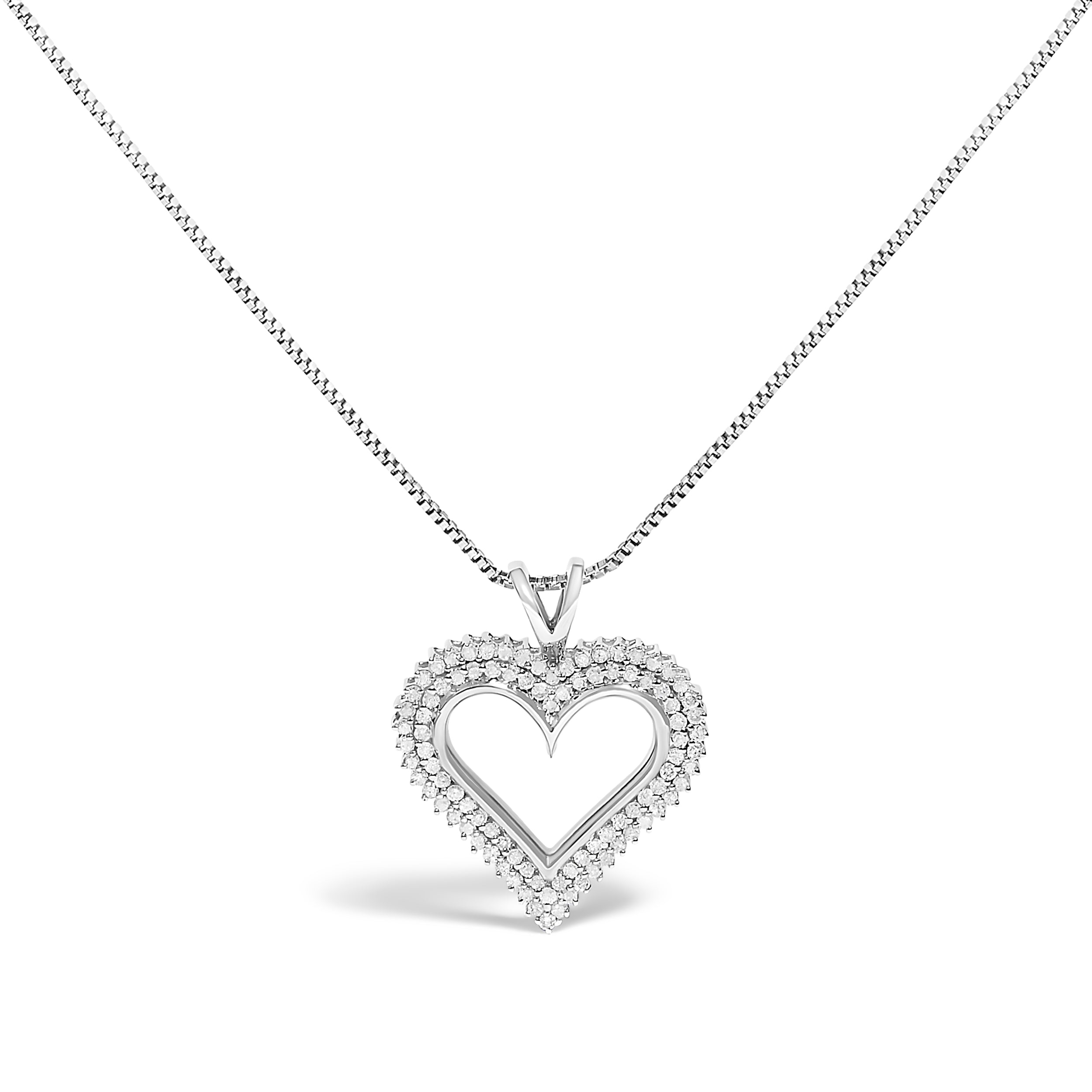 .925 Sterling Silver 1.00 Cttw Diamond Heart 18" Pendant Necklace (I-J Color, I2-I3 Clarity) by Bids.com