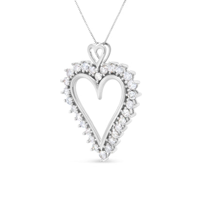 .925 Sterling Silver 1 3/4 Cttw Round Diamond Lined Open Heart Pendant 18" Necklace (I-J Color, I2-I3 Clarity) by Bids.com