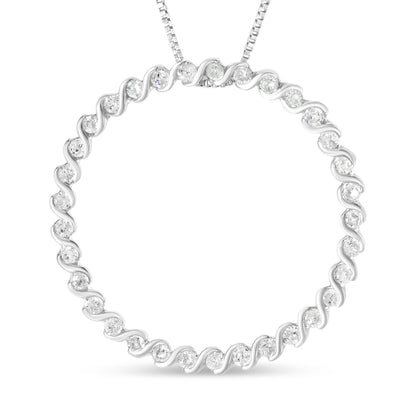 .925 Sterling Silver 3/4 Cttw Round Diamond Spiral Curved Circle Pendant 18" Necklace (I-J Color, I3 Clarity) by Bids.com