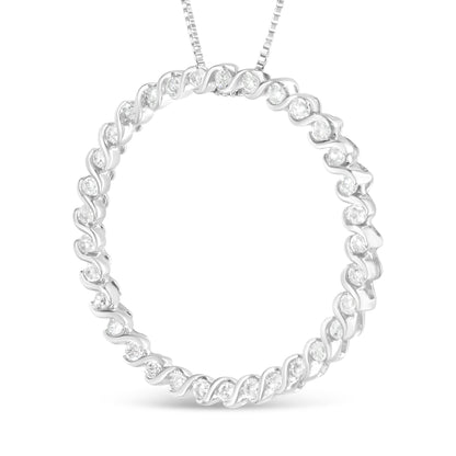 .925 Sterling Silver 3/4 Cttw Round Diamond Spiral Curved Circle Pendant 18" Necklace (I-J Color, I3 Clarity) by Bids.com