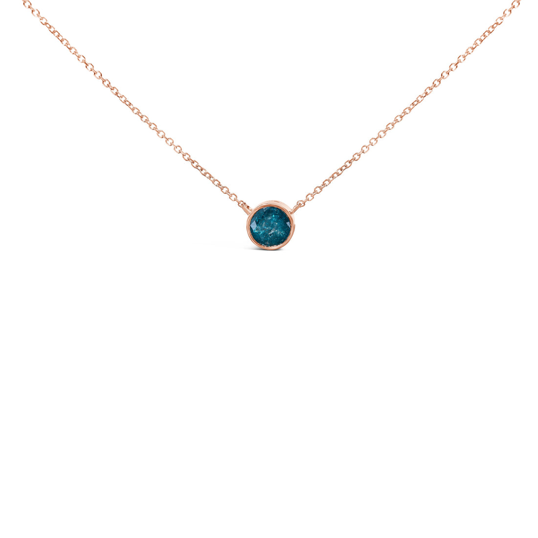 14K Rose Gold 2.0 Cttw Bezel Set Blue Diamond Solitaire Pendant Necklace - 18" Inches by Bids.com