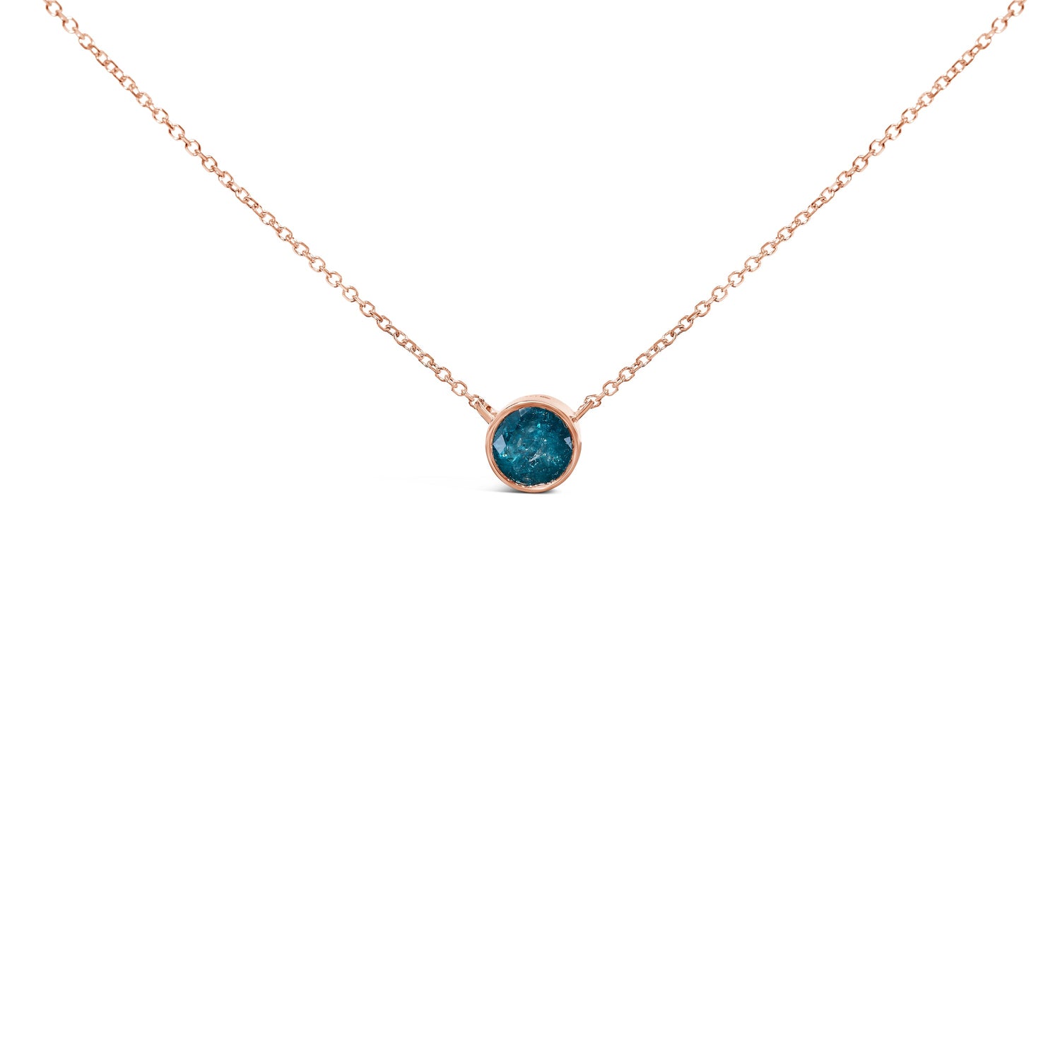14K Rose Gold 2.0 Cttw Bezel Set Blue Diamond Solitaire Pendant Necklace - 18" Inches by Bids.com