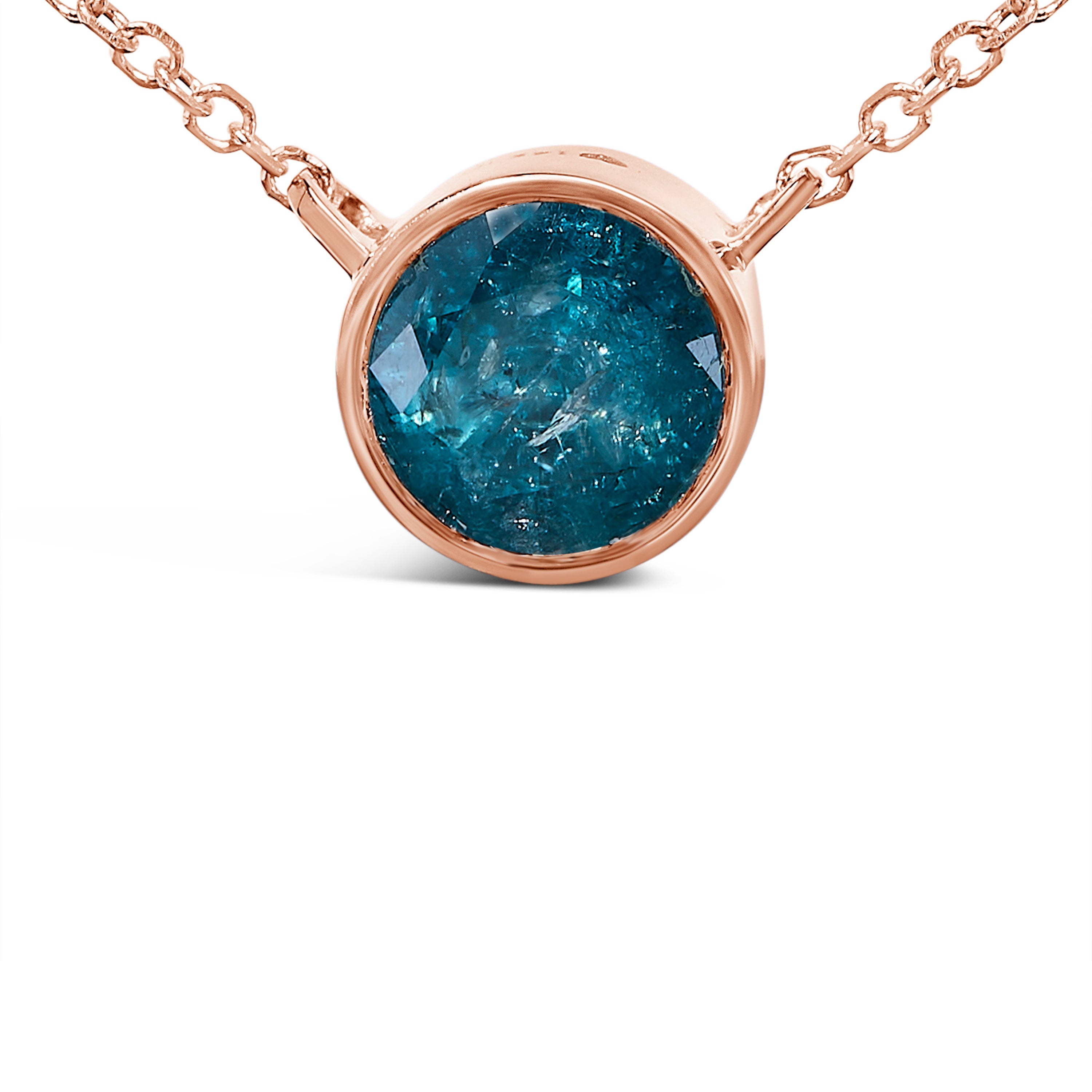 14K Rose Gold 2.0 Cttw Bezel Set Blue Diamond Solitaire Pendant Necklace - 18" Inches by Bids.com