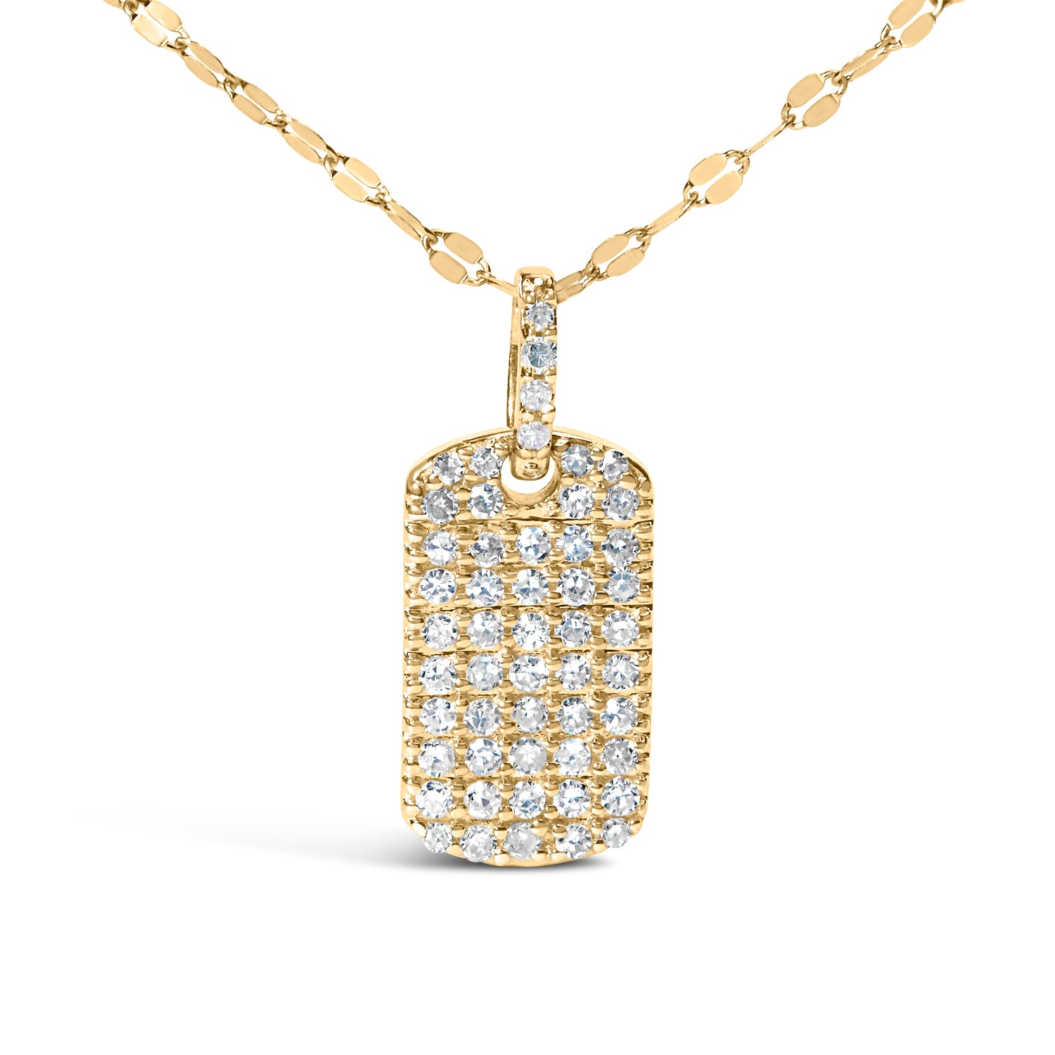 14K Yellow Gold 1/3 Cttw Diamond Dog Tag Pendant Necklaces 18"