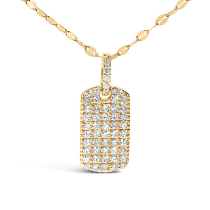 14K Yellow Gold 1/3 Cttw Diamond Dog Tag Pendant Necklaces 18"
