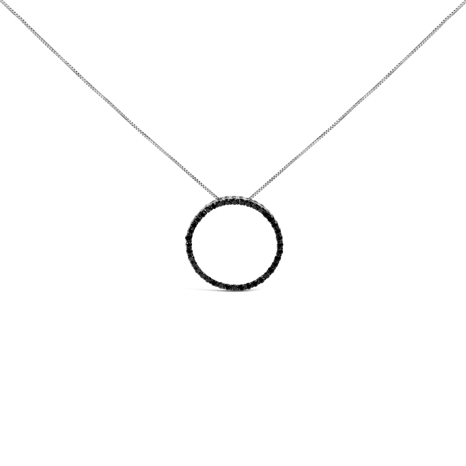 .925 Sterling Silver 4.0 Cttw Black Diamond Open Hoop Circle 18" Pendant Necklace (Black Color, I2-I3 Clarity) by Bids.com