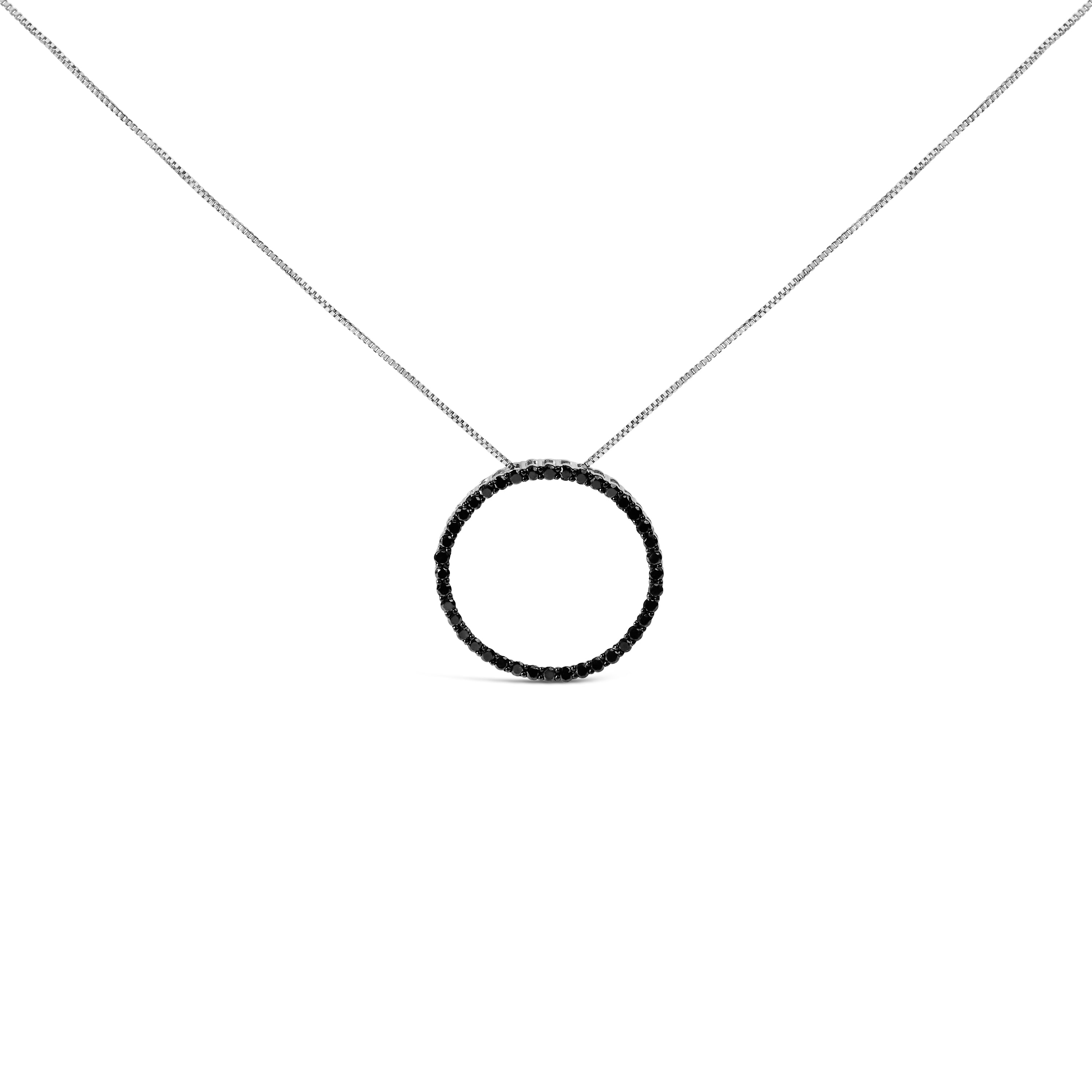 .925 Sterling Silver 4.0 Cttw Black Diamond Open Hoop Circle 18" Pendant Necklace (Black Color, I2-I3 Clarity) by Bids.com