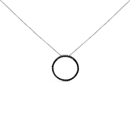 .925 Sterling Silver 4.0 Cttw Black Diamond Open Hoop Circle 18" Pendant Necklace (Black Color, I2-I3 Clarity) by Bids.com