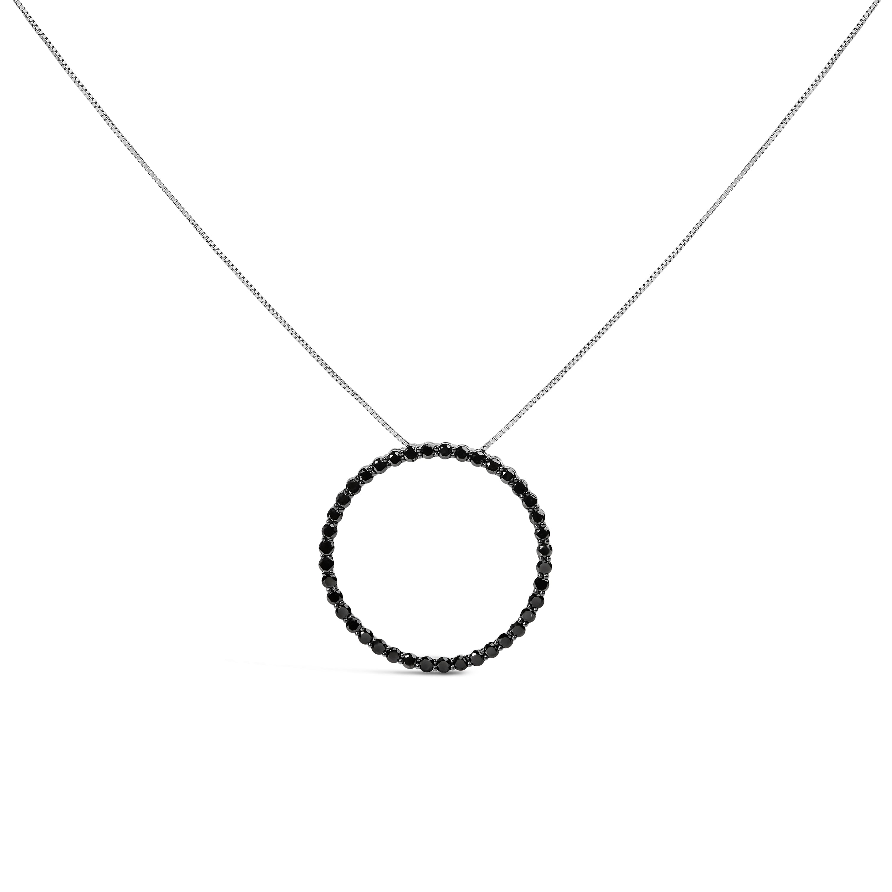 .925 Sterling Silver 4.0 Cttw Black Diamond Open Hoop Circle 18" Pendant Necklace (Black Color, I2-I3 Clarity) by Bids.com