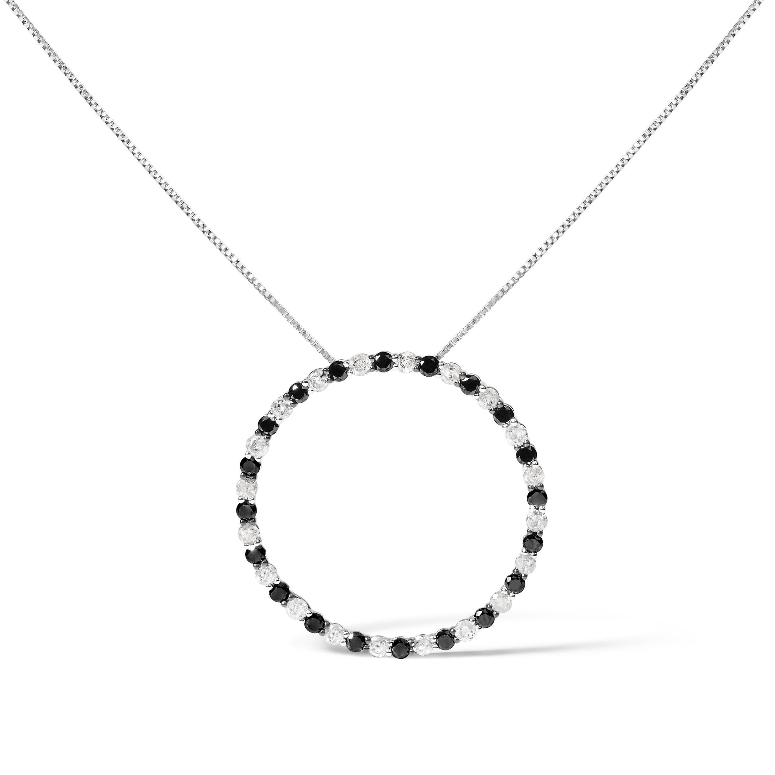 .925 Sterling Silver 2.0 Cttw Alternating Black and White Diamond Open Hoop Circle Pendant Necklace (H-I Color, I2-I3 Clarity) - 18" Inches by Bids.com