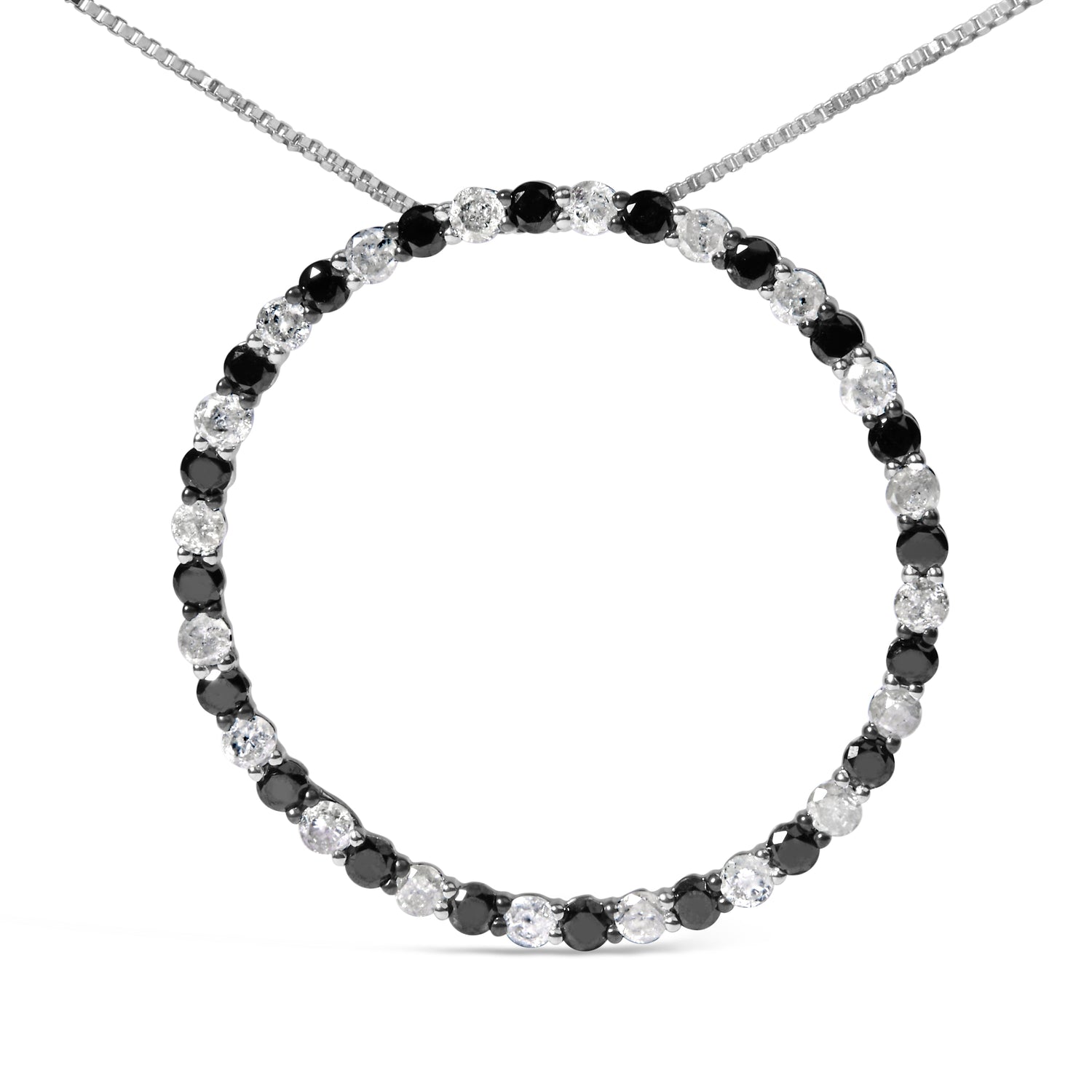 .925 Sterling Silver 2.0 Cttw Alternating Black and White Diamond Open Hoop Circle Pendant Necklace (H-I Color, I2-I3 Clarity) - 18" Inches by Bids.com