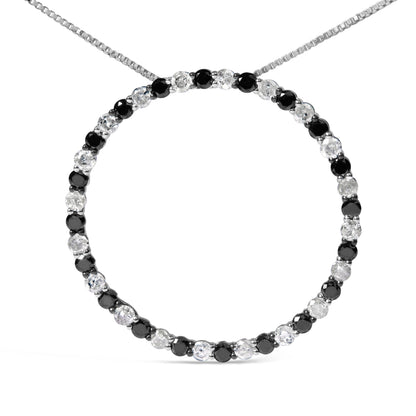 .925 Sterling Silver 2.0 Cttw Alternating Black and White Diamond Open Hoop Circle Pendant Necklace (H-I Color, I2-I3 Clarity) - 18" Inches by Bids.com