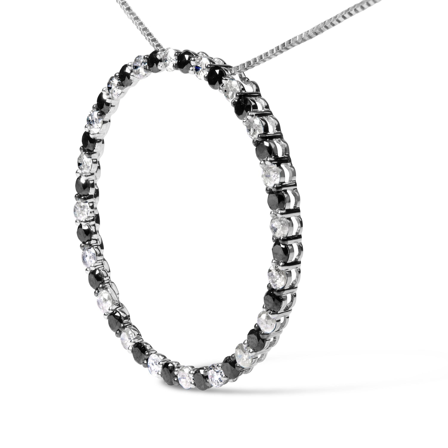.925 Sterling Silver 2.0 Cttw Alternating Black and White Diamond Open Hoop Circle Pendant Necklace (H-I Color, I2-I3 Clarity) - 18" Inches by Bids.com