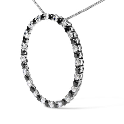 .925 Sterling Silver 2.0 Cttw Alternating Black and White Diamond Open Hoop Circle Pendant Necklace (H-I Color, I2-I3 Clarity) - 18" Inches by Bids.com