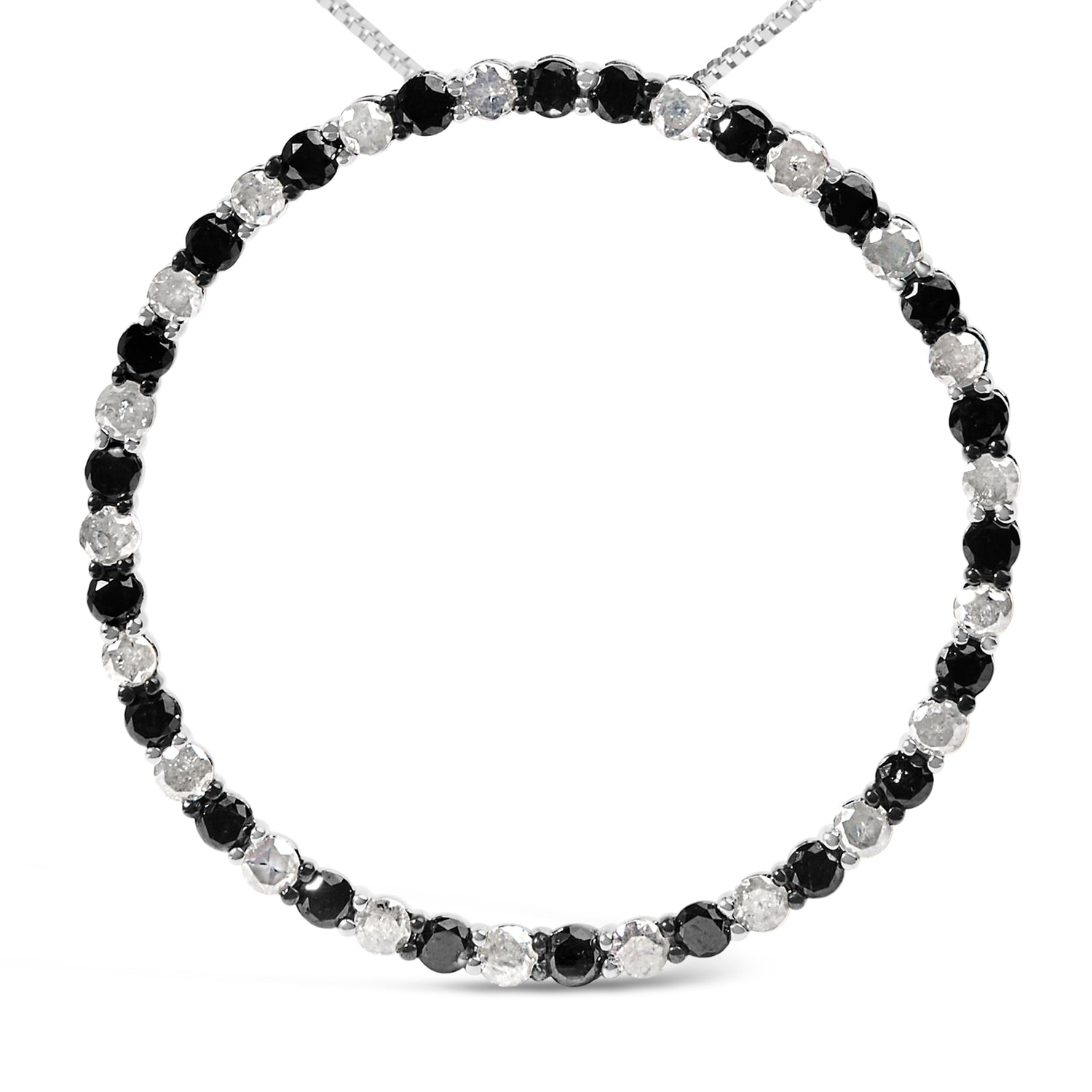 .925 Sterling Silver 3.0 Cttw Alternating Black and White Diamond Open Hoop Circle Pendant Necklace (H-I Color, I3 Clarity) - 18" Inches by Bids.com