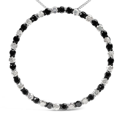 .925 Sterling Silver 3.0 Cttw Alternating Black and White Diamond Open Hoop Circle Pendant Necklace (H-I Color, I3 Clarity) - 18" Inches by Bids.com