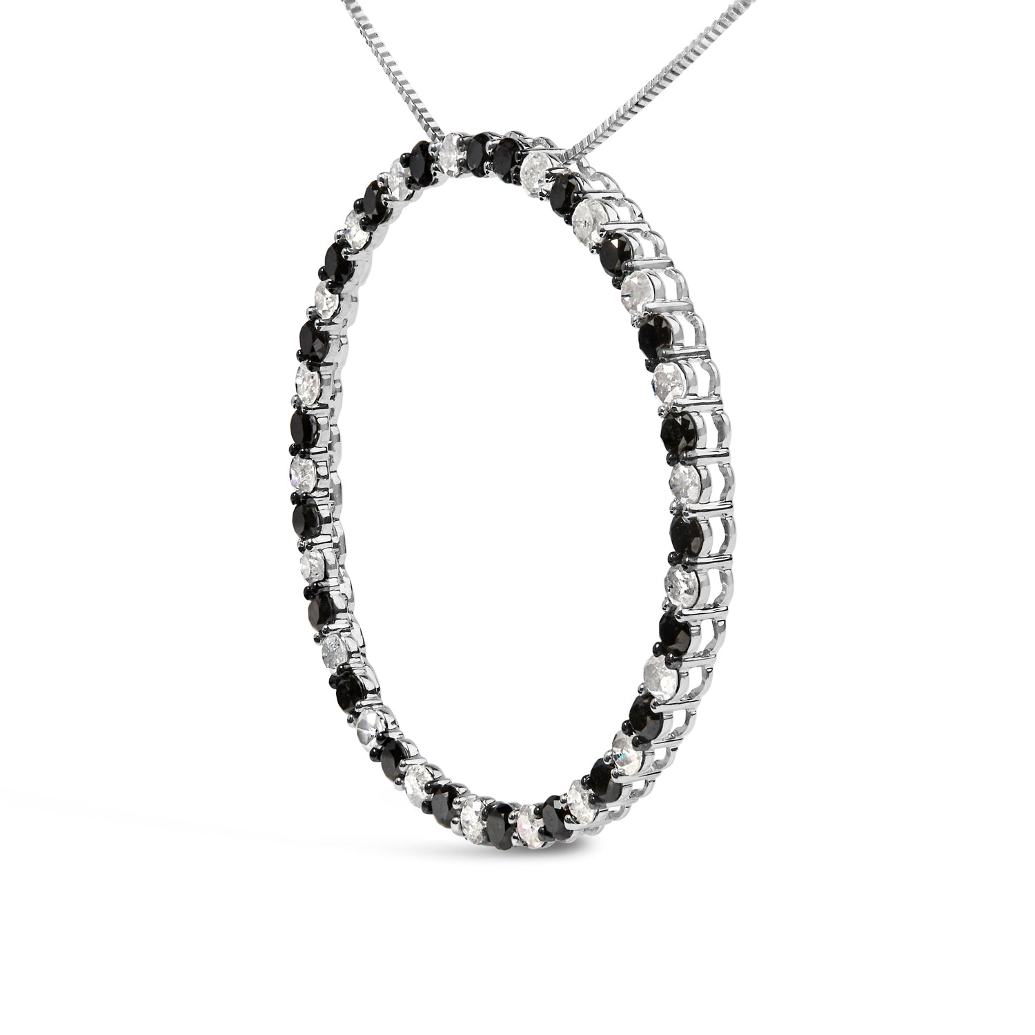 .925 Sterling Silver 3.0 Cttw Alternating Black and White Diamond Open Hoop Circle Pendant Necklace (H-I Color, I3 Clarity) - 18" Inches by Bids.com