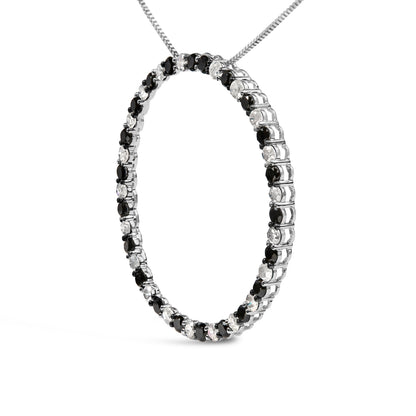 .925 Sterling Silver 3.0 Cttw Alternating Black and White Diamond Open Hoop Circle Pendant Necklace (H-I Color, I3 Clarity) - 18" Inches by Bids.com