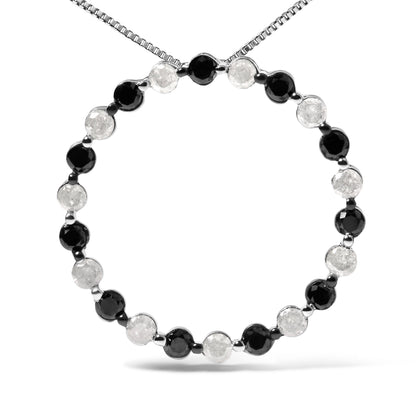 .925 Sterling Silver 1 3/4 Cttw Alternating Black and White Diamond Open Circle Hoop Pendant Necklace (H-I Color, I2-I3 Clarity) - 18" Inches by Bids.com