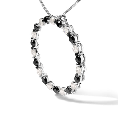 .925 Sterling Silver 1 3/4 Cttw Alternating Black and White Diamond Open Circle Hoop Pendant Necklace (H-I Color, I2-I3 Clarity) - 18" Inches by Bids.com