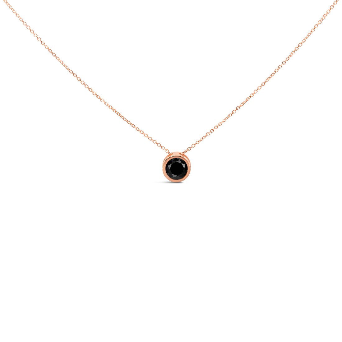 14K Rose Gold 3 1/2 Cttw Bezel-Set Black Round Diamond Solitaire Pendant Necklace (Black Color, I2-I3 Clarity) - 18" by Bids.com