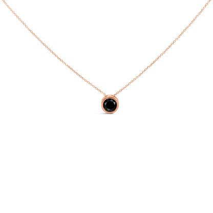 14K Rose Gold 3 1/2 Cttw Bezel-Set Black Round Diamond Solitaire Pendant Necklace (Black Color, I2-I3 Clarity) - 18" by Bids.com