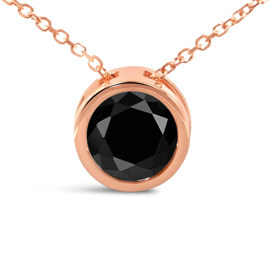 14K Rose Gold 3 1/2 Cttw Bezel-Set Black Round Diamond Solitaire Pendant Necklace (Black Color, I2-I3 Clarity) - 18" by Bids.com