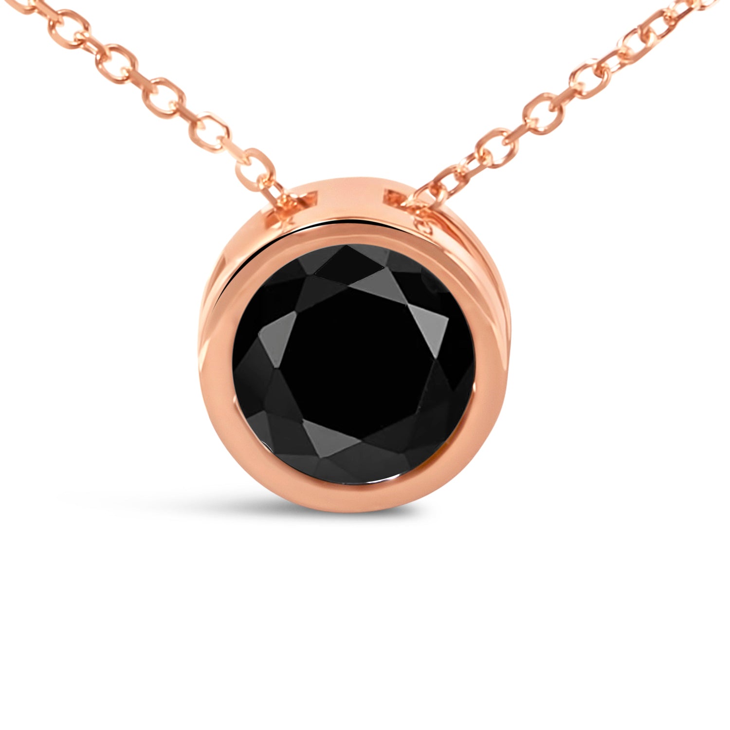 14K Rose Gold 3 1/2 Cttw Bezel-Set Black Round Diamond Solitaire Pendant Necklace (Black Color, I2-I3 Clarity) - 18" by Bids.com