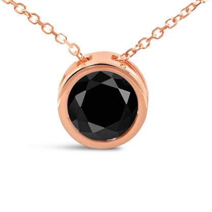 14K Rose Gold 3 1/2 Cttw Bezel-Set Black Round Diamond Solitaire Pendant Necklace (Black Color, I2-I3 Clarity) - 18" by Bids.com
